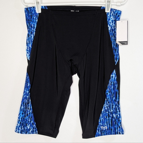 NWT TYR Black Blue Atolla Blade Jammer Competitive Swim Bottoms 36 - Picture 1 of 8